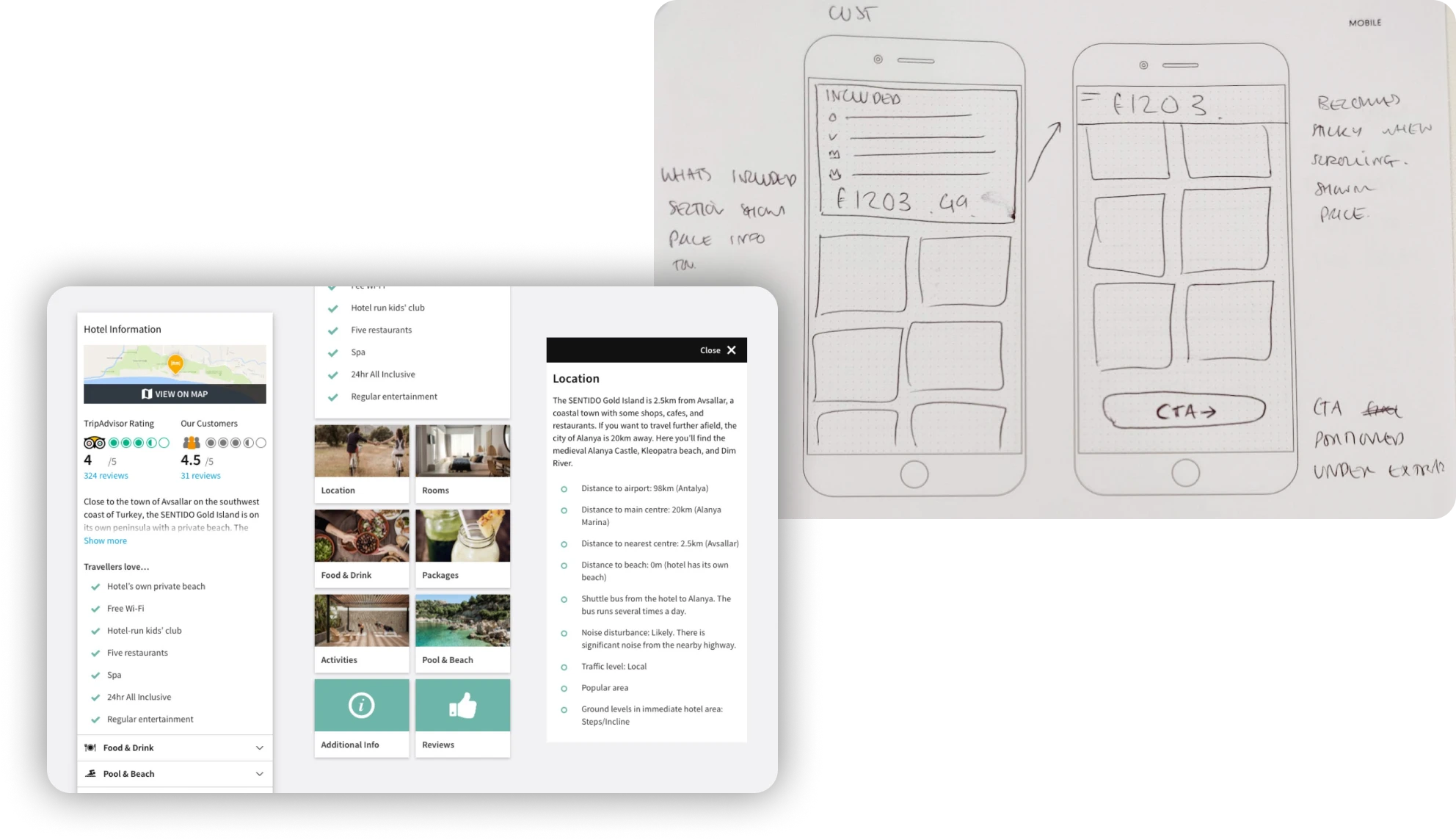 Initial concept sketch and early UI design