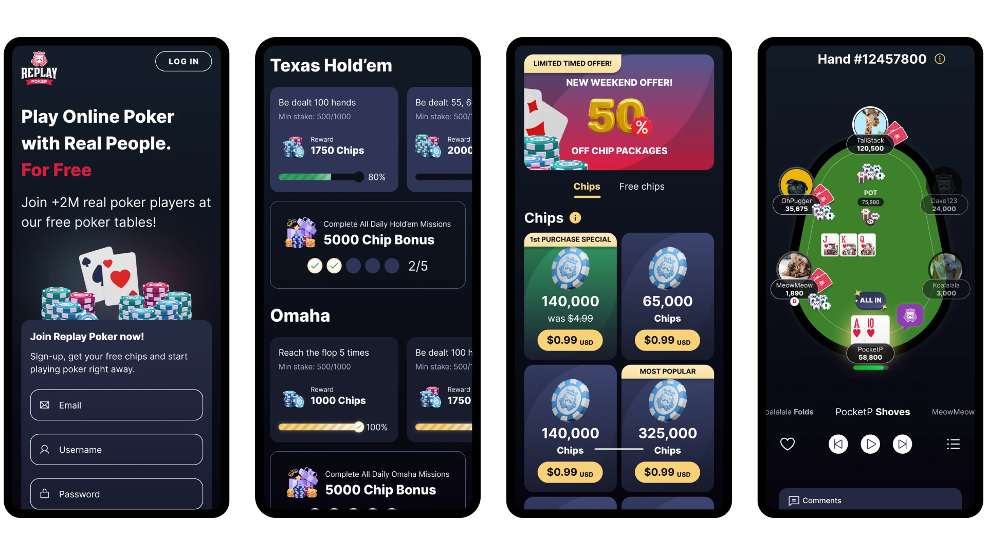 Mobile designs for new landing pages, missions, bank page and hand replayer